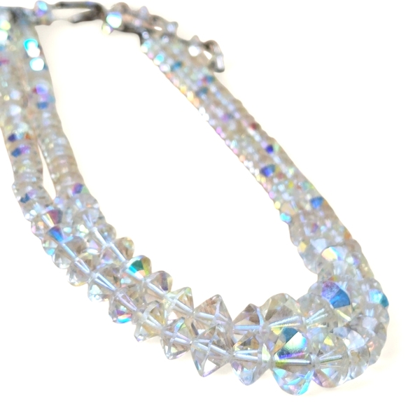 Vintage Double 2 Layered Crystal AB Necklace. AURORA BOREALIS - Picture 2 of 6